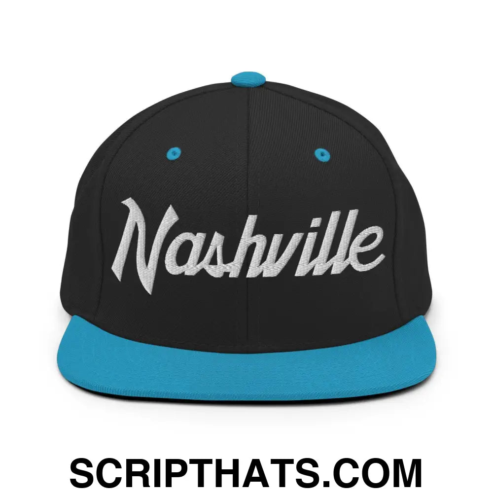 Nashville Script Snapback Hat Black Teal