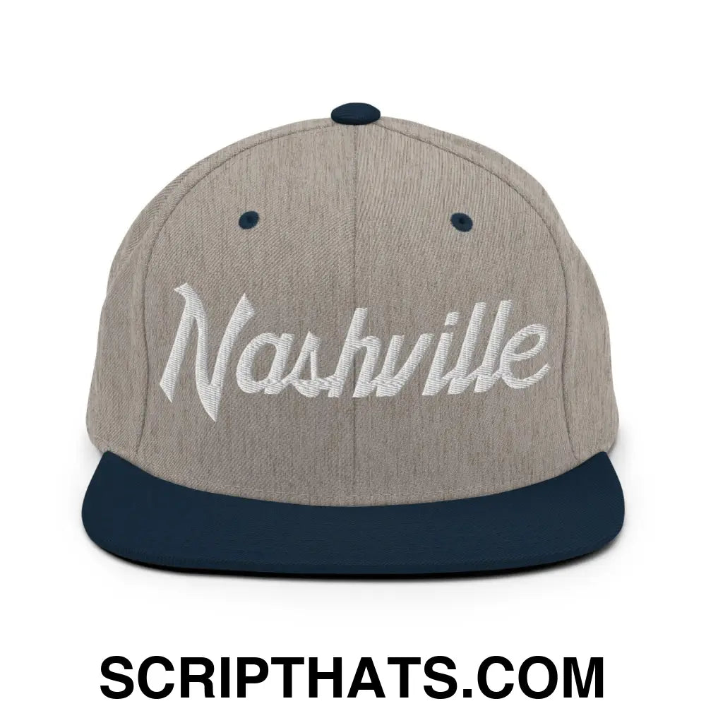 Nashville Script Snapback Hat Heather Grey Navy