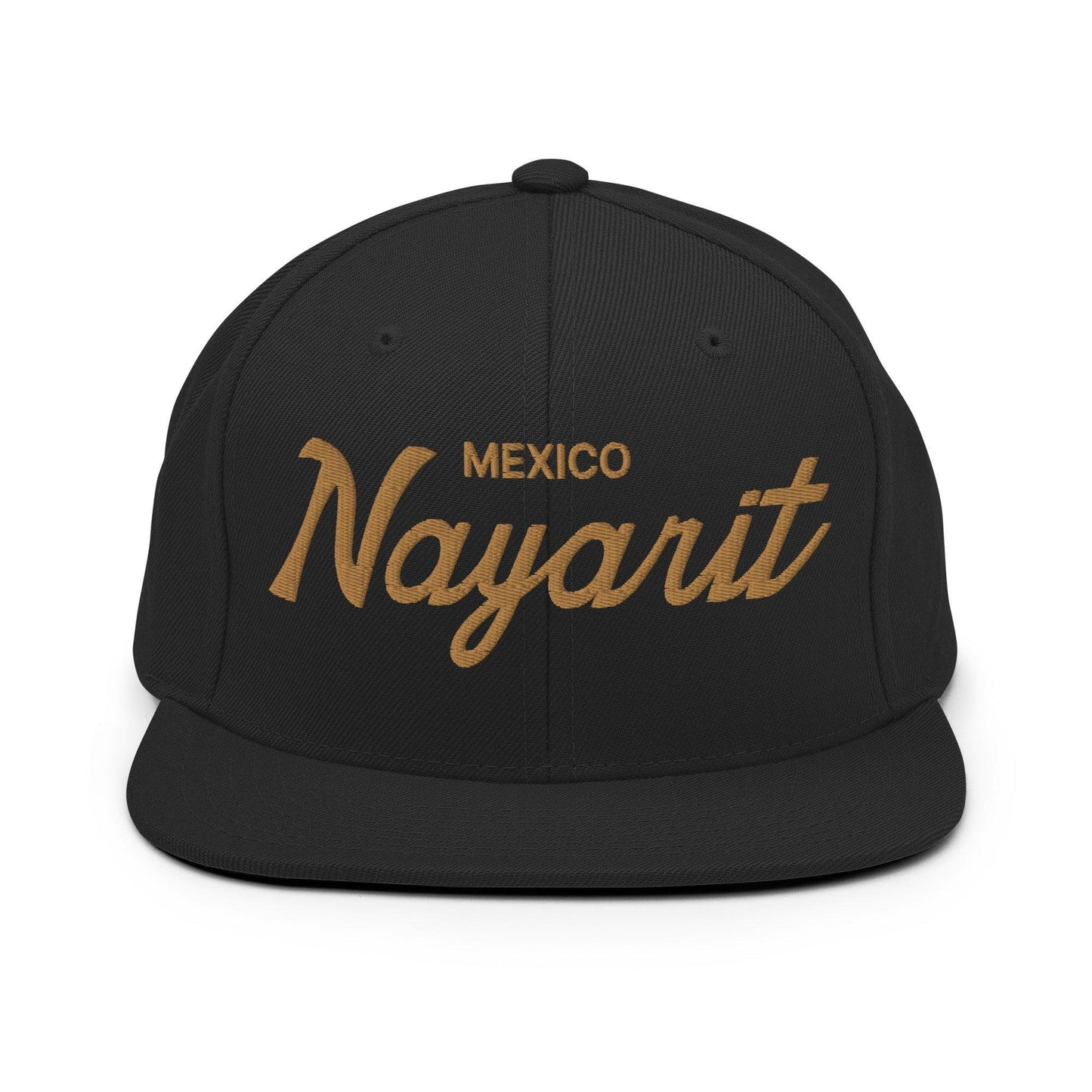 Nayarit Mexico Gold Vintage Sports Script Snapback Hat Black