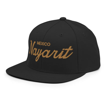 Nayarit Mexico Gold Vintage Sports Script Snapback Hat Black