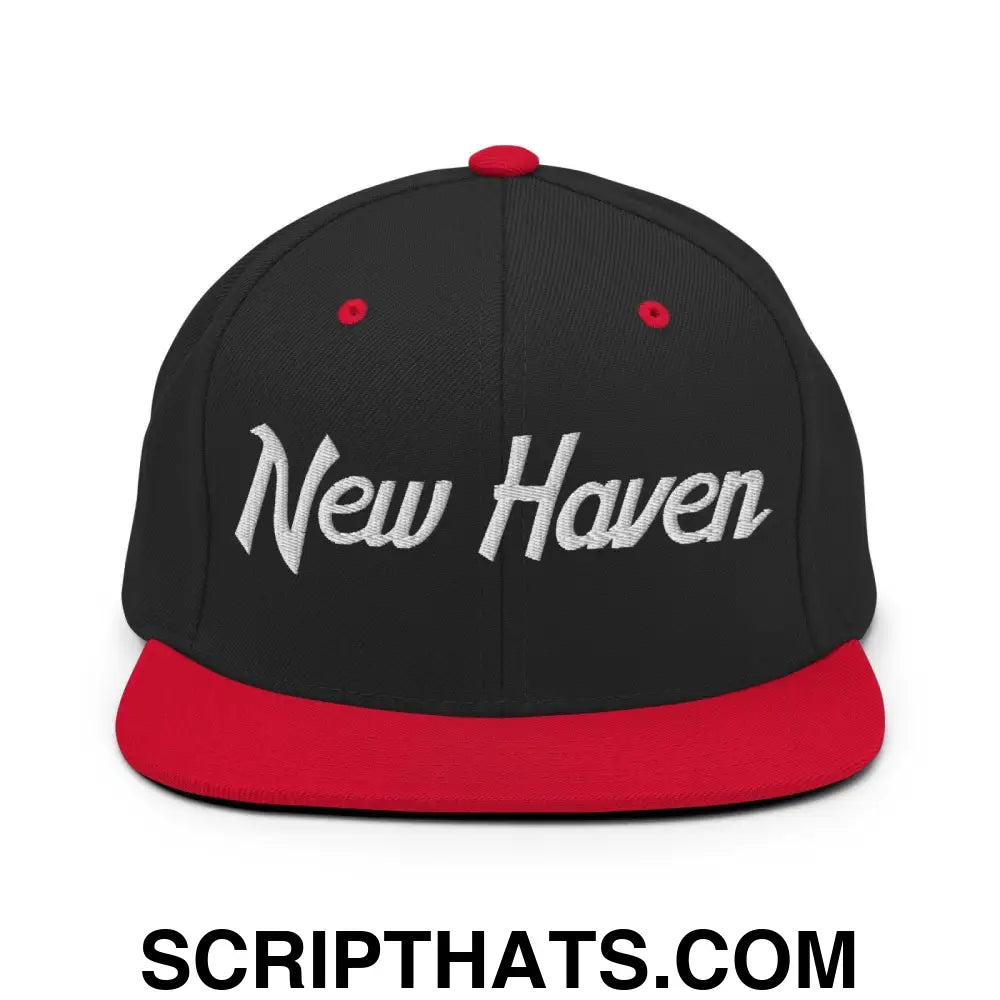 New Haven Script Snapback Hat Black Red