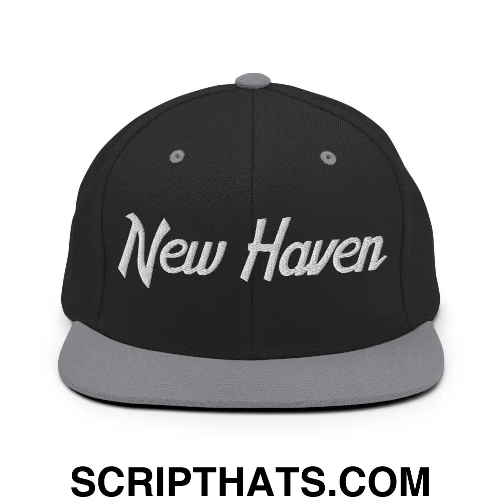 New Haven Script Snapback Hat Black Silver