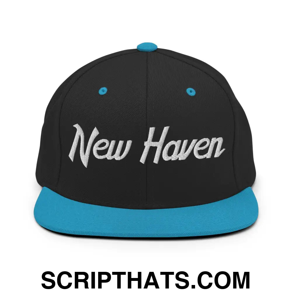 New Haven Script Snapback Hat Black Teal