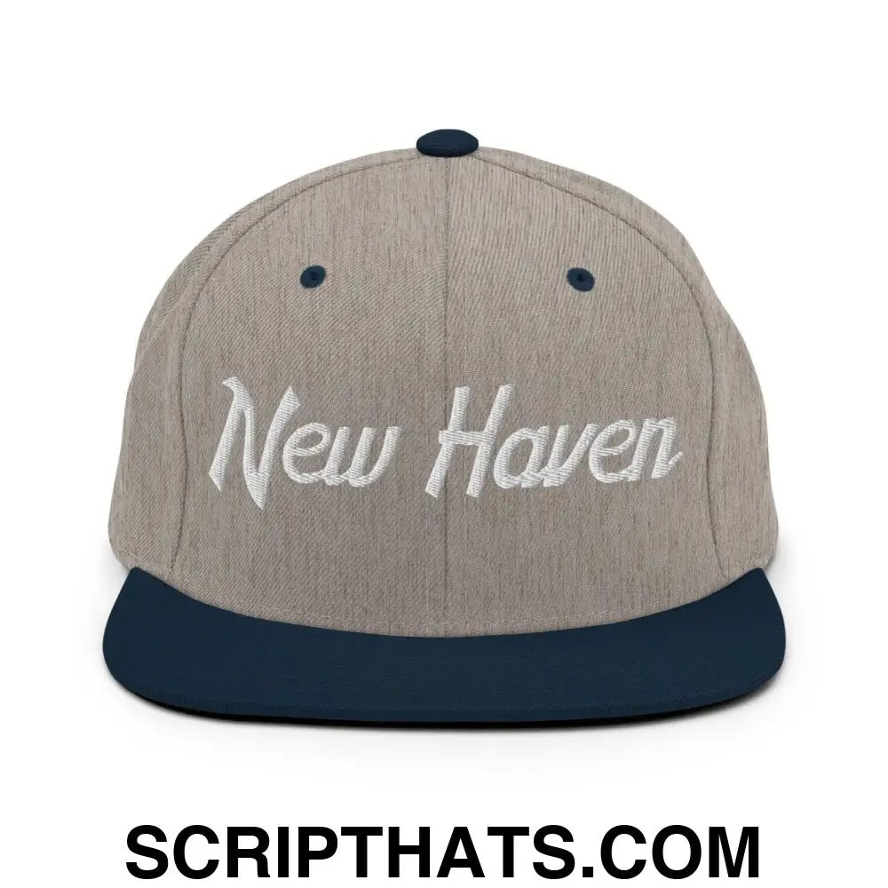 New Haven Script Snapback Hat Heather Grey Navy