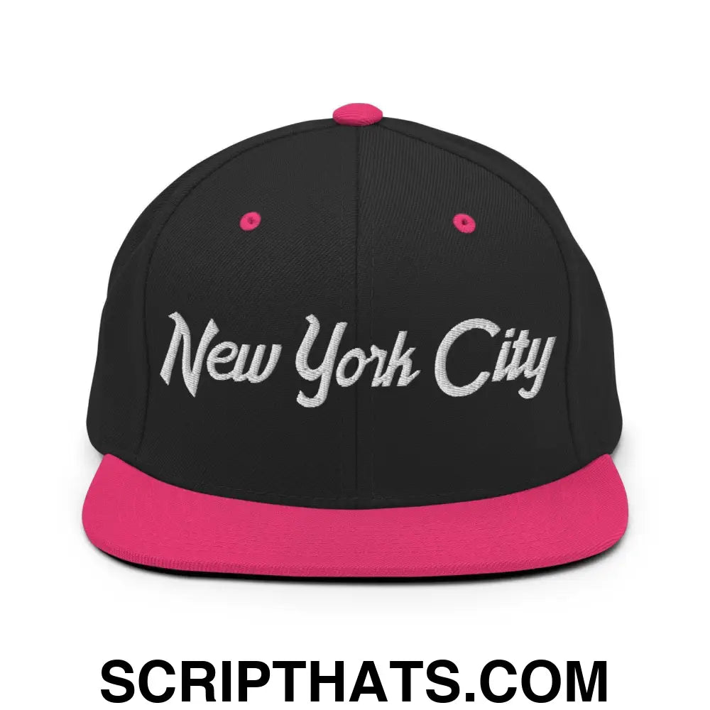 New York City Script Snapback Hat Black Neon Pink