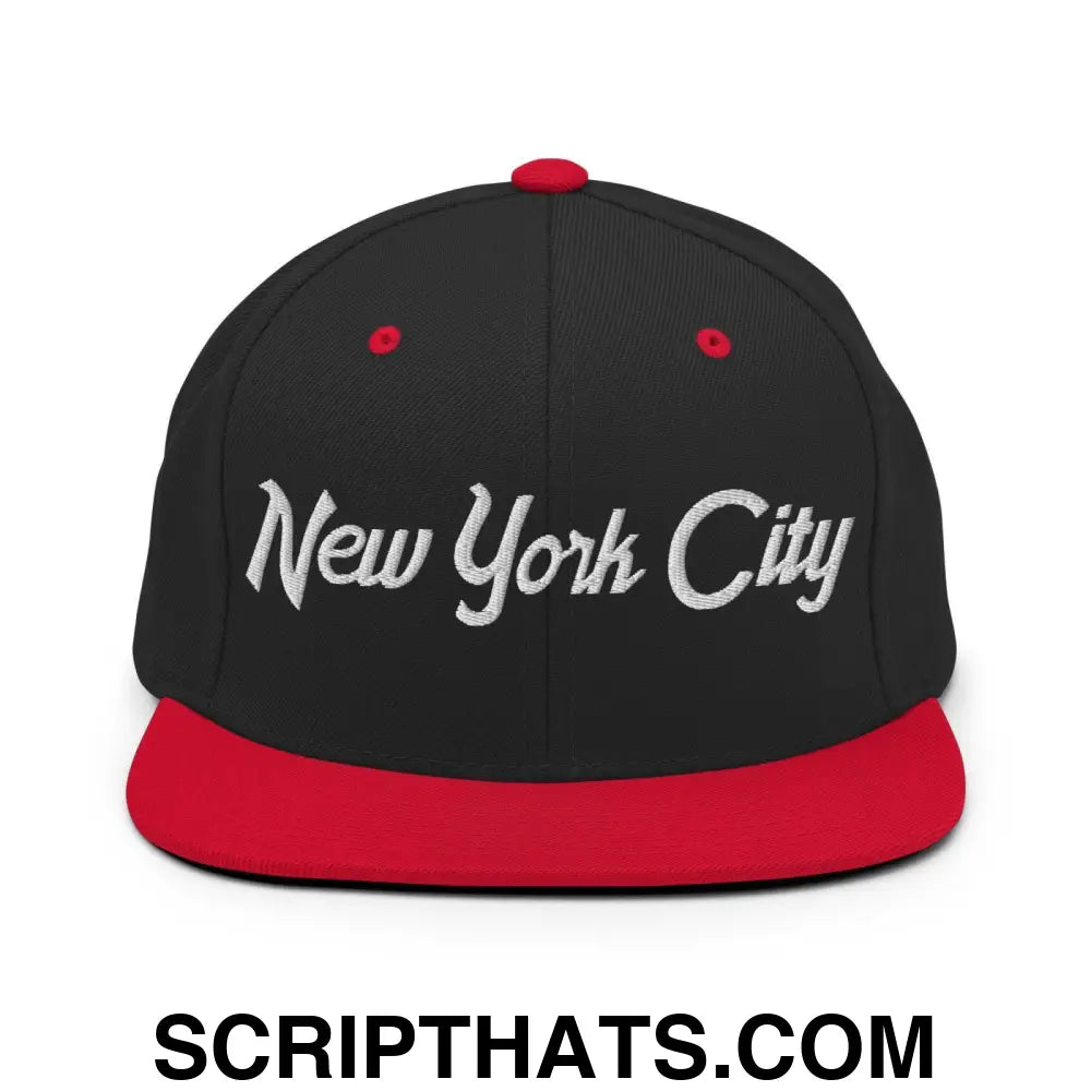 New York City Script Snapback Hat Black Red