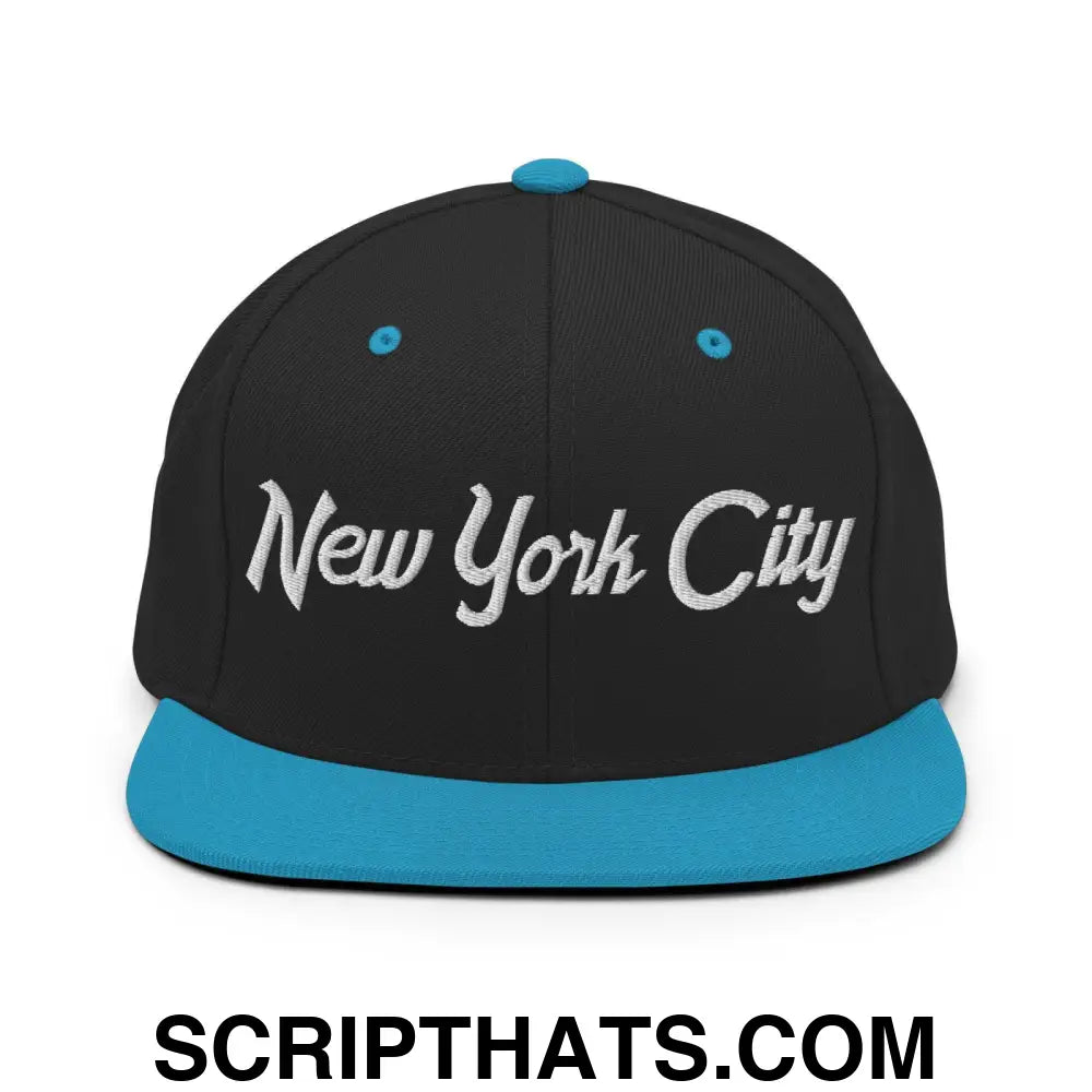 New York City Script Snapback Hat Black Teal