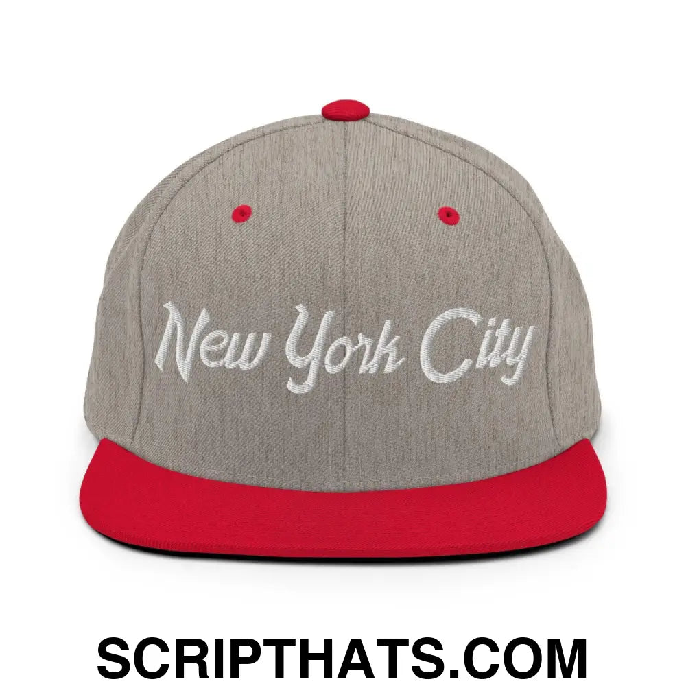 New York City Script Snapback Hat Heather Grey Red