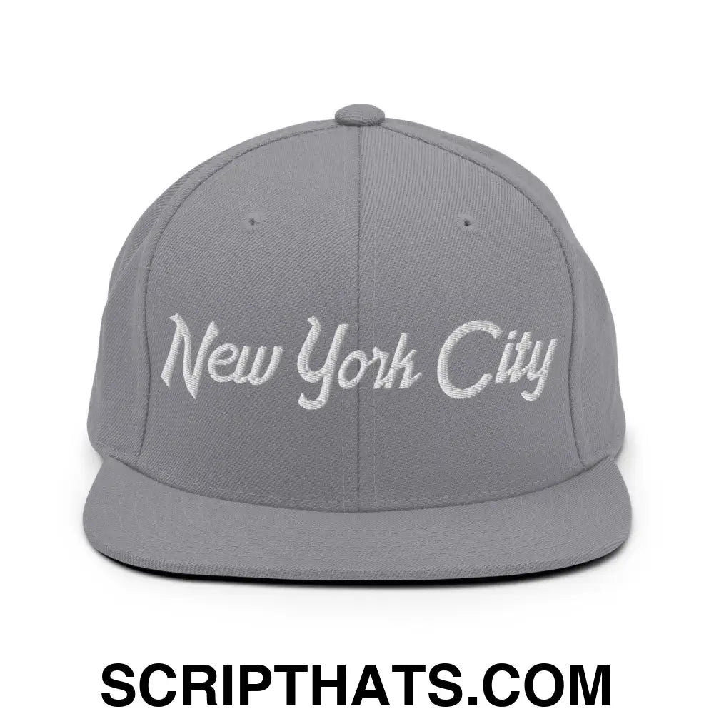 New York City Script Snapback Hat Silver