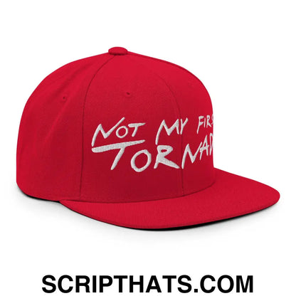 Not My First Tornado Flat Bill Brim Snapback Hat Red