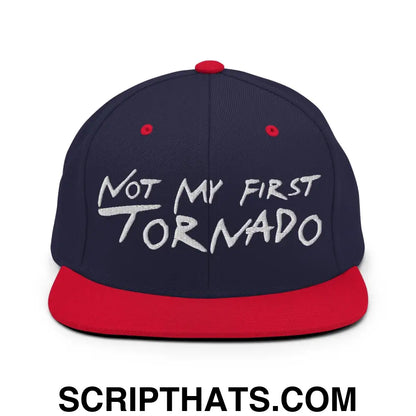 Not My First Tornado Flat Bill Brim Snapback Hat Navy Red