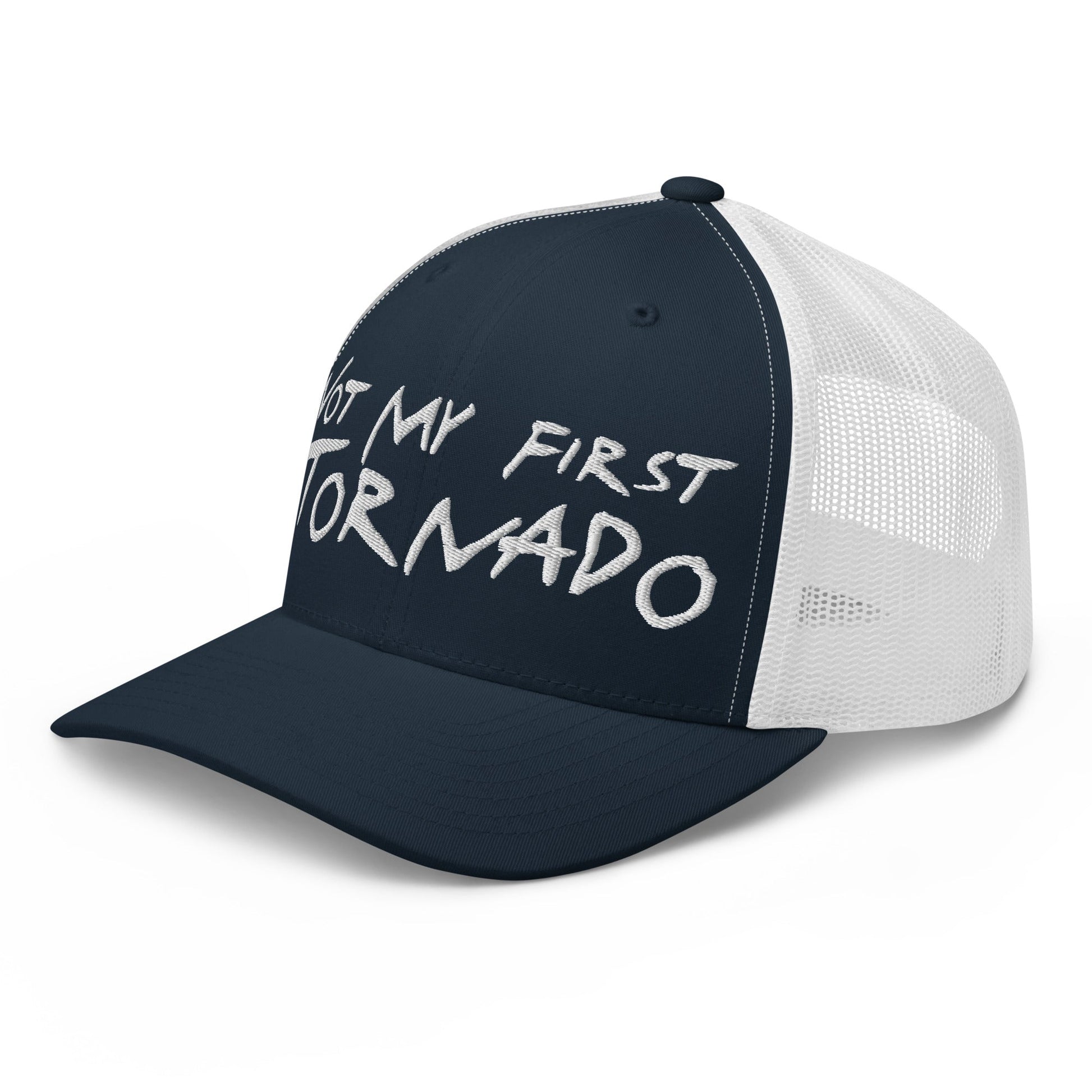 Not My First Tornado Retro Trucker Hat Navy White