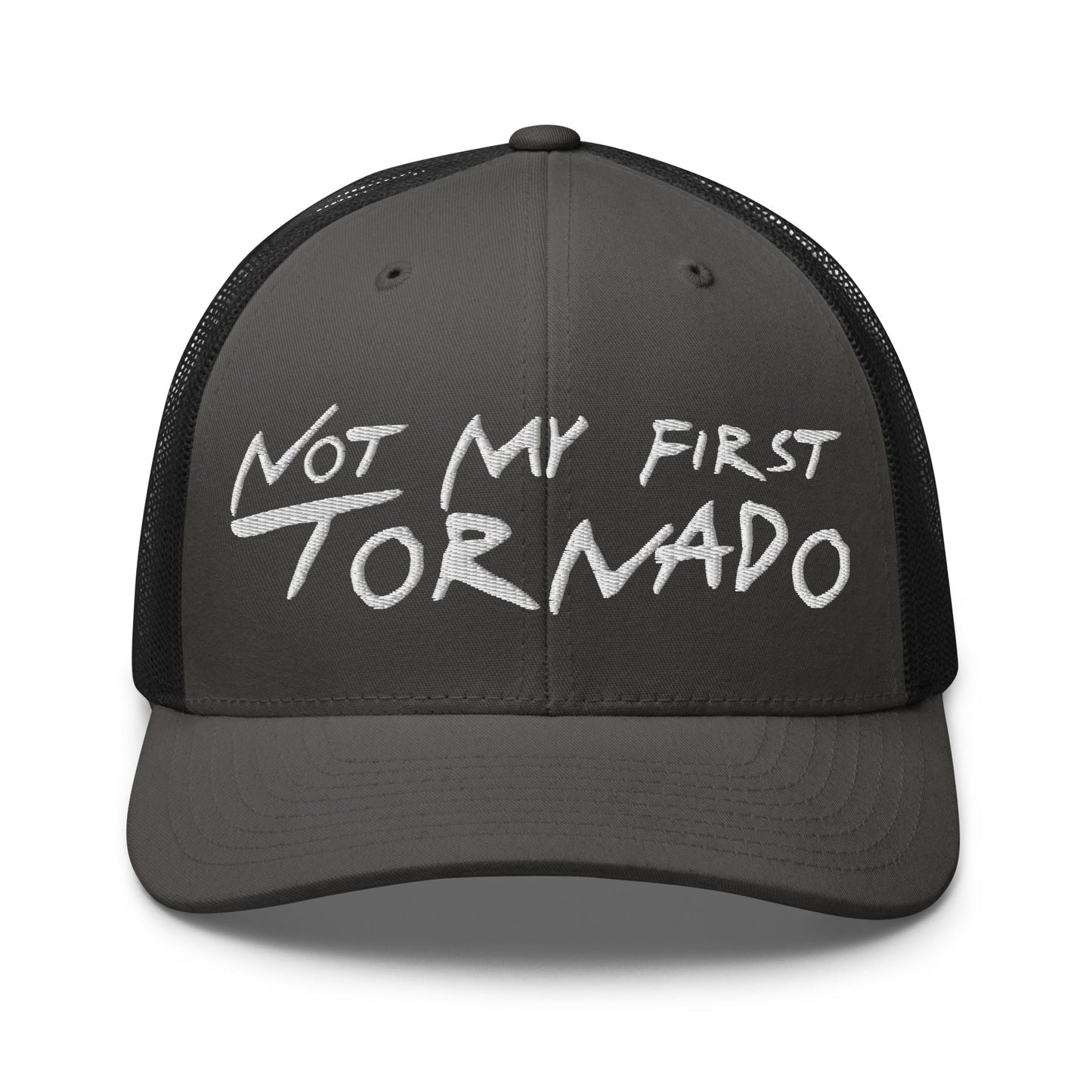 Not My First Tornado Retro Trucker Hat Charcoal Black