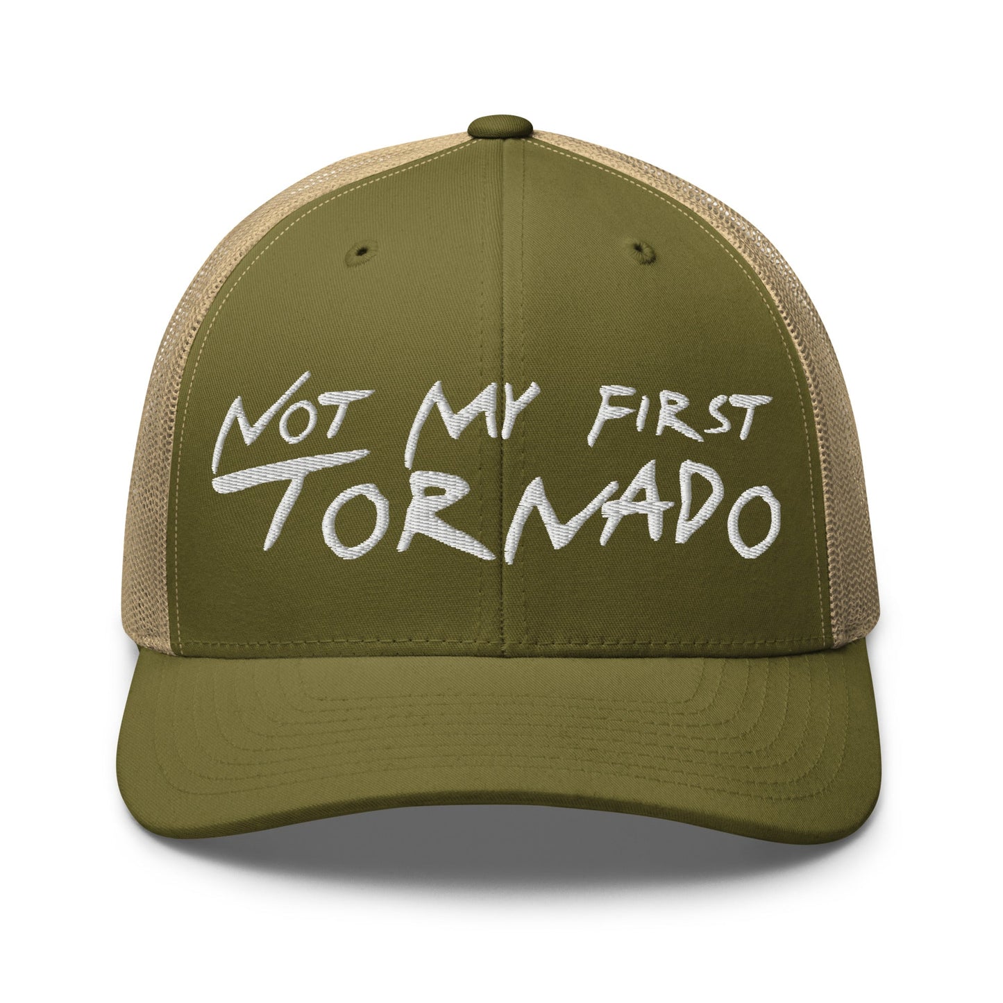 Not My First Tornado Retro Trucker Hat Moss Khaki