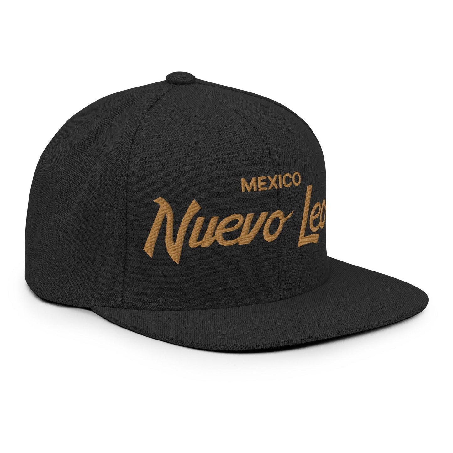 Nuevo Leon Mexico Gold Vintage Sports Script Snapback Hat Black