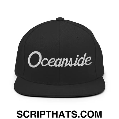 Oceanside Script Snapback Hat Black