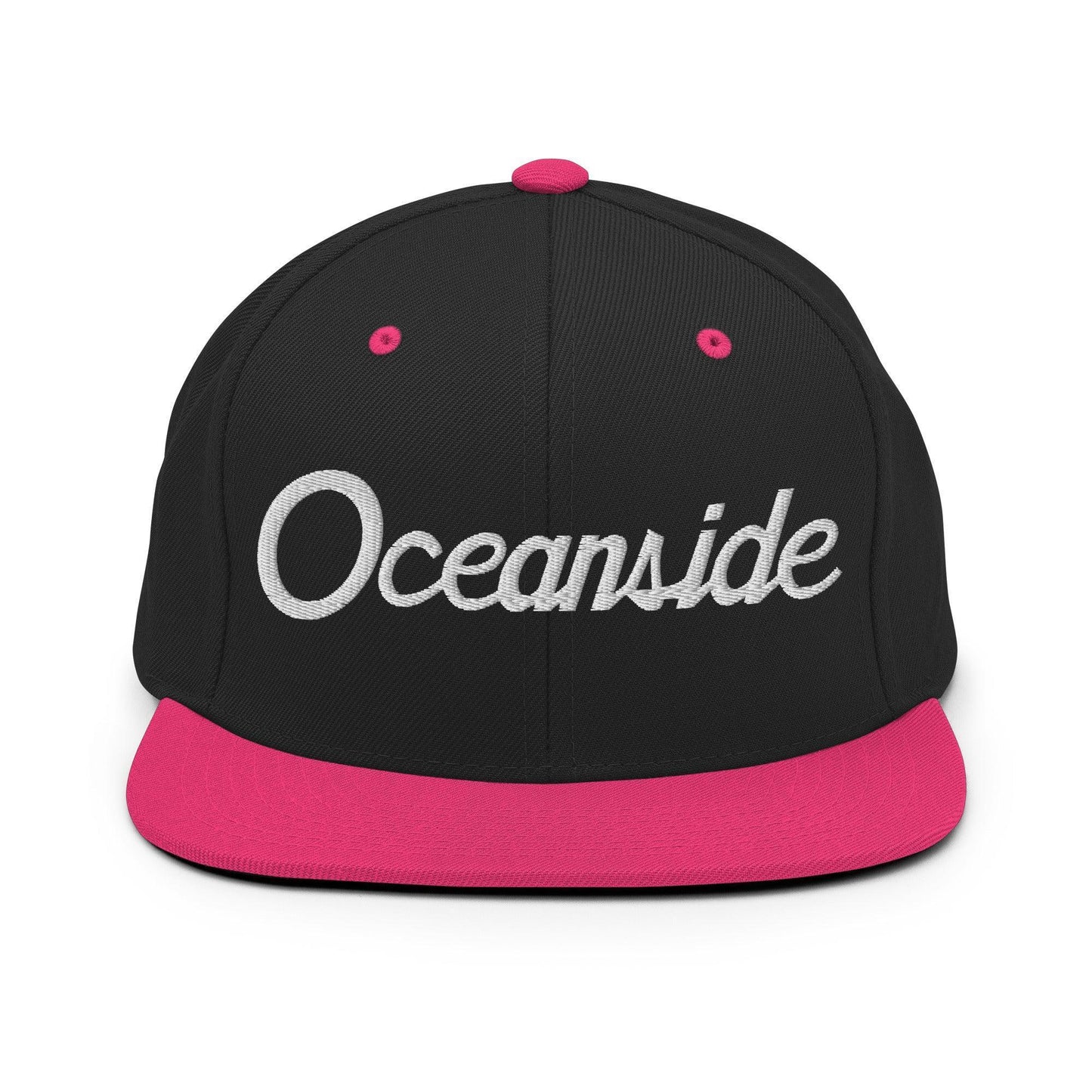 Oceanside Script Snapback Hat Black Neon Pink