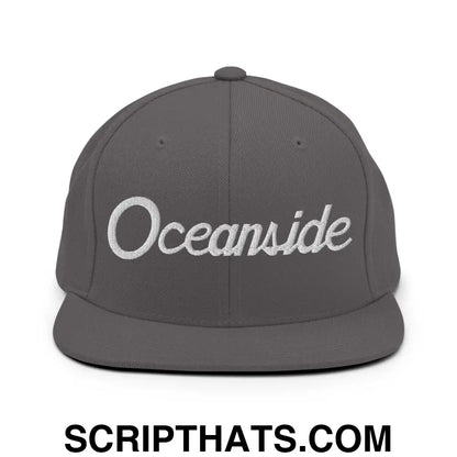 Oceanside Script Snapback Hat Dark Grey