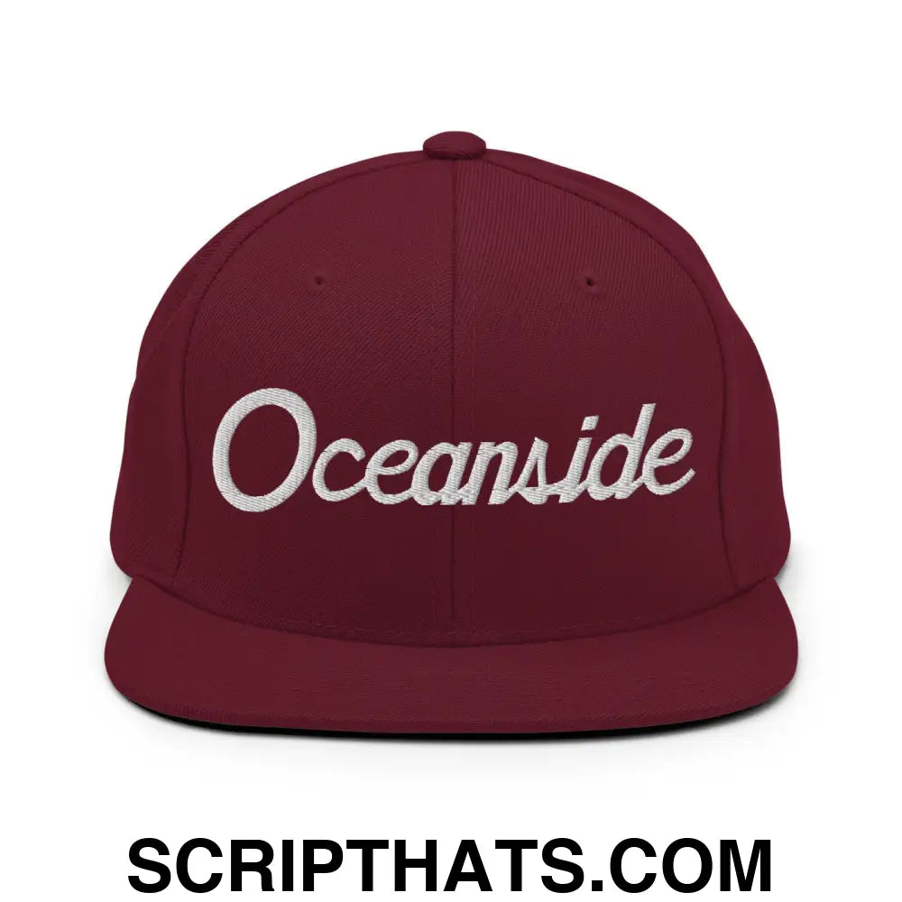 Oceanside Script Snapback Hat Maroon