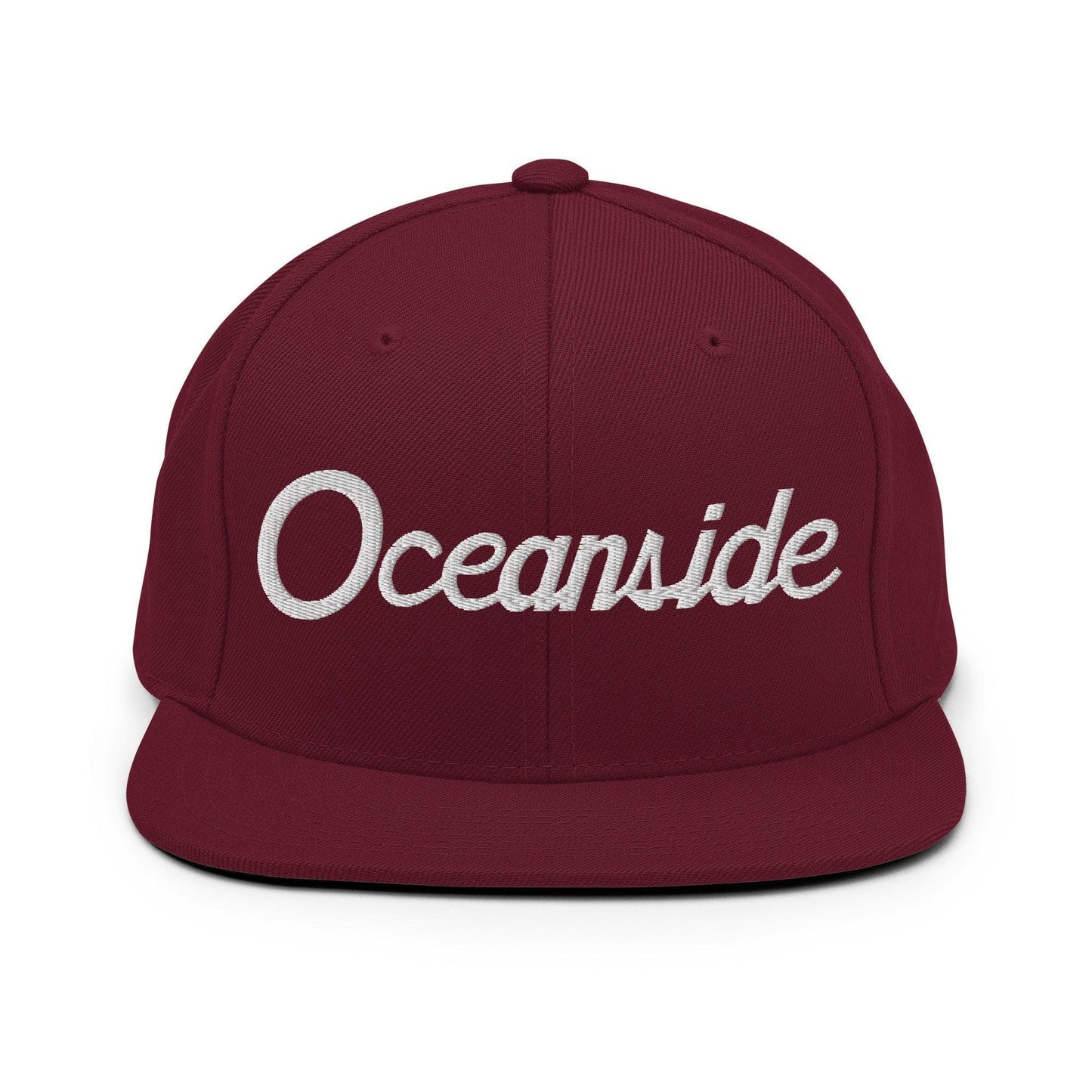 Oceanside Script Snapback Hat Maroon