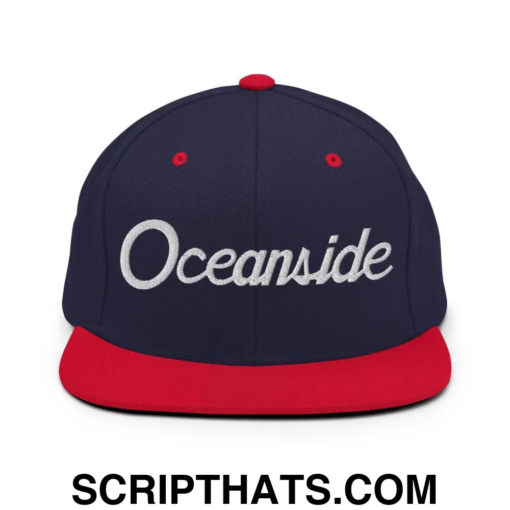 Oceanside Script Snapback Hat Navy Red