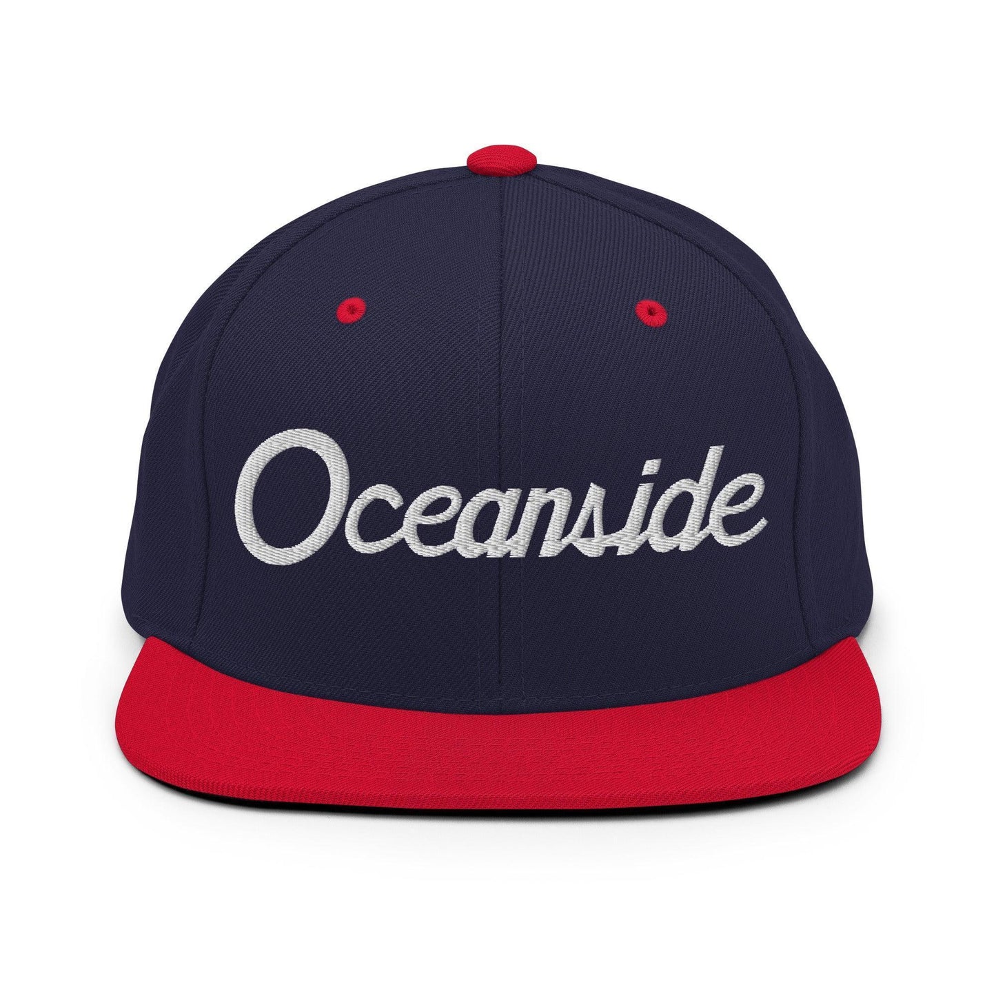 Oceanside Script Snapback Hat Navy Red