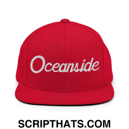 Oceanside Script Snapback Hat Red