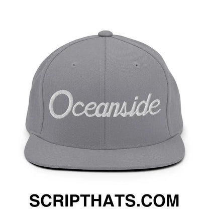 Oceanside Script Snapback Hat Silver