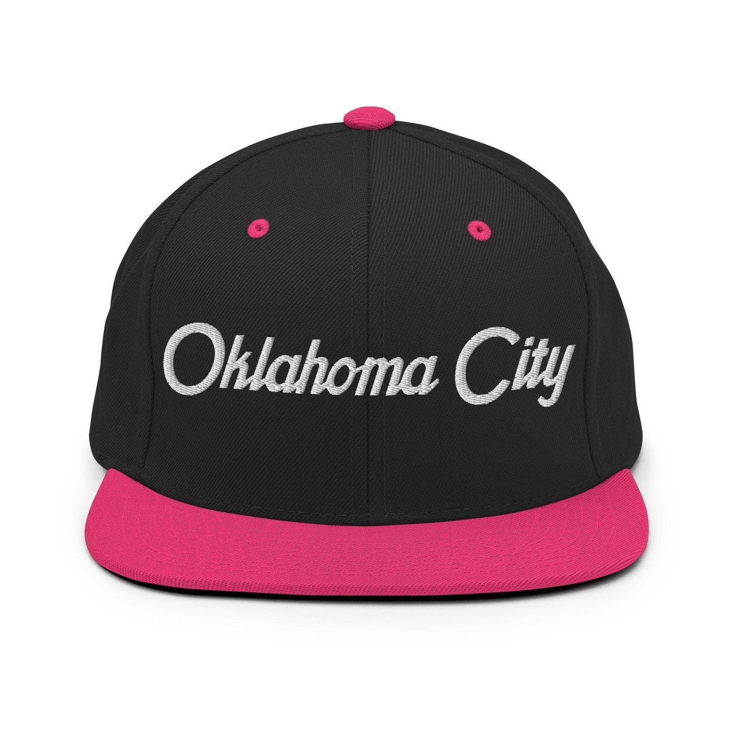 Oklahoma City Script Snapback Hat Black Neon Pink