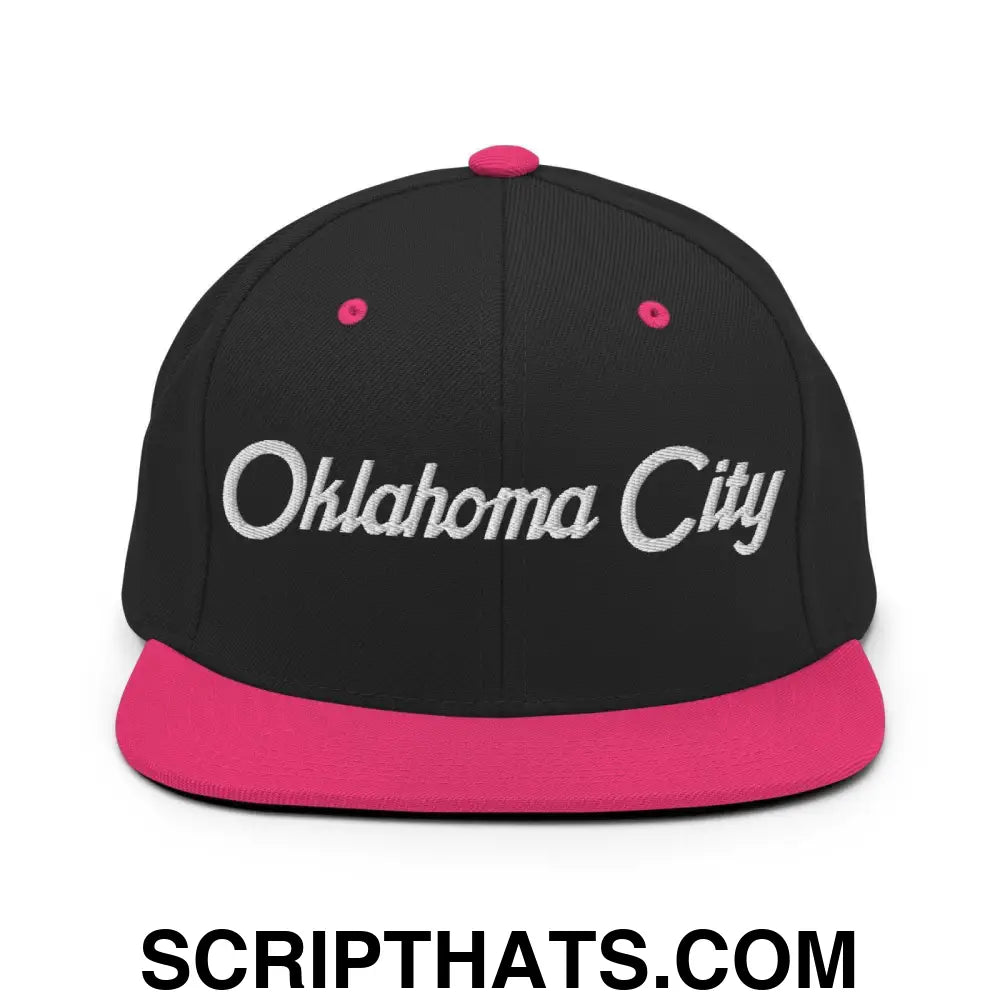 Oklahoma City Script Snapback Hat Black Neon Pink