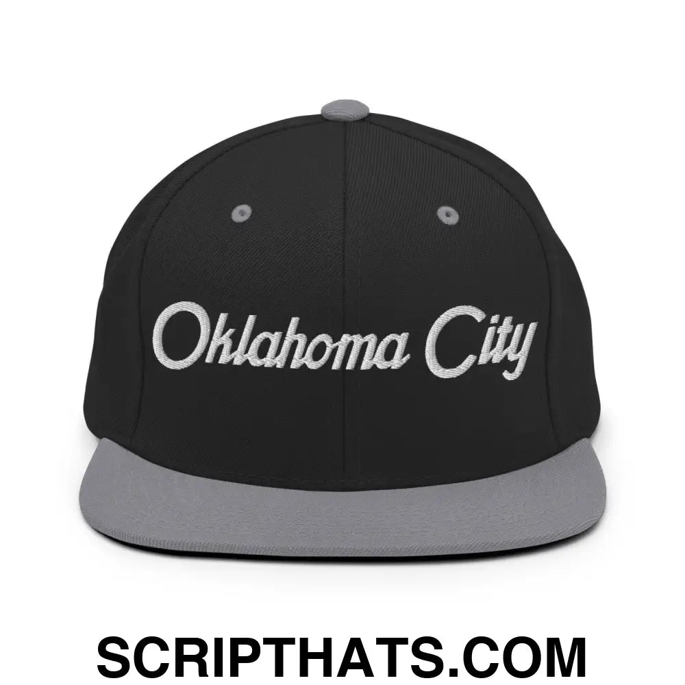 Oklahoma City Script Snapback Hat Black Silver