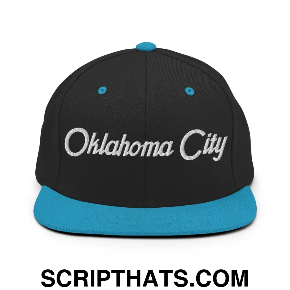 Oklahoma City Script Snapback Hat Black Teal