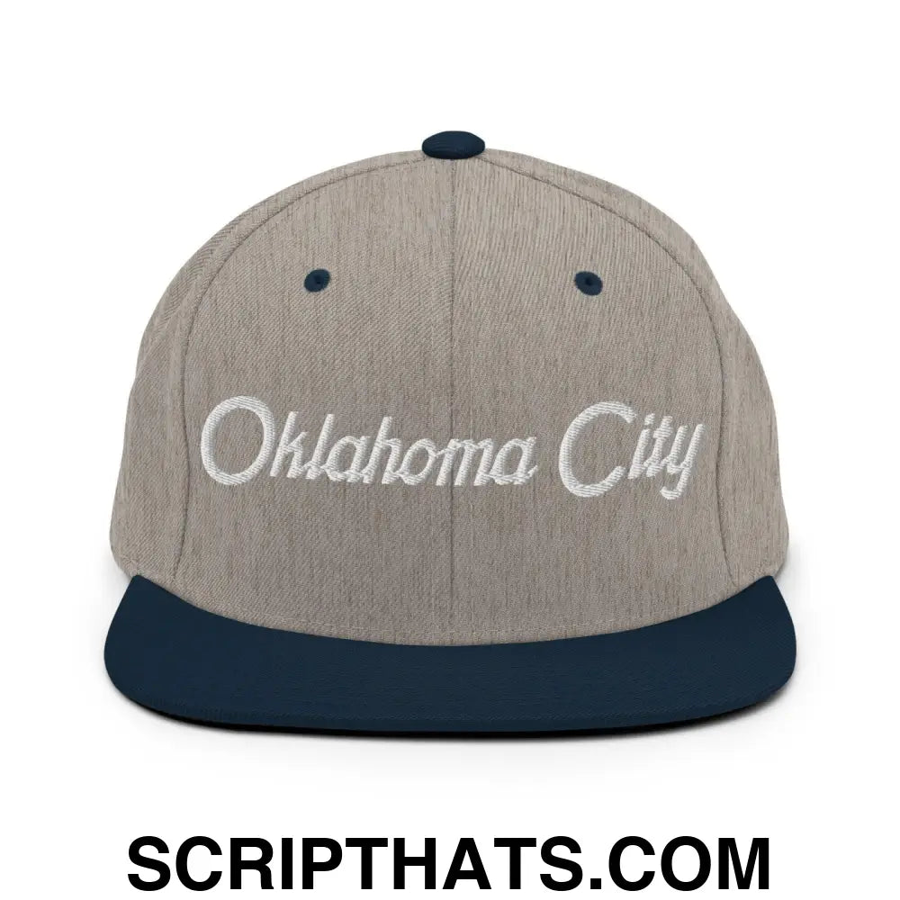 Oklahoma City Script Snapback Hat Heather Grey Navy