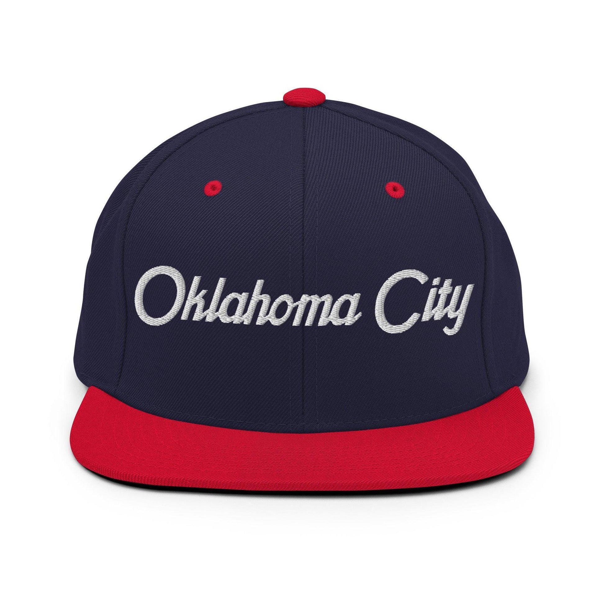Oklahoma City Script Snapback Hat Navy Red