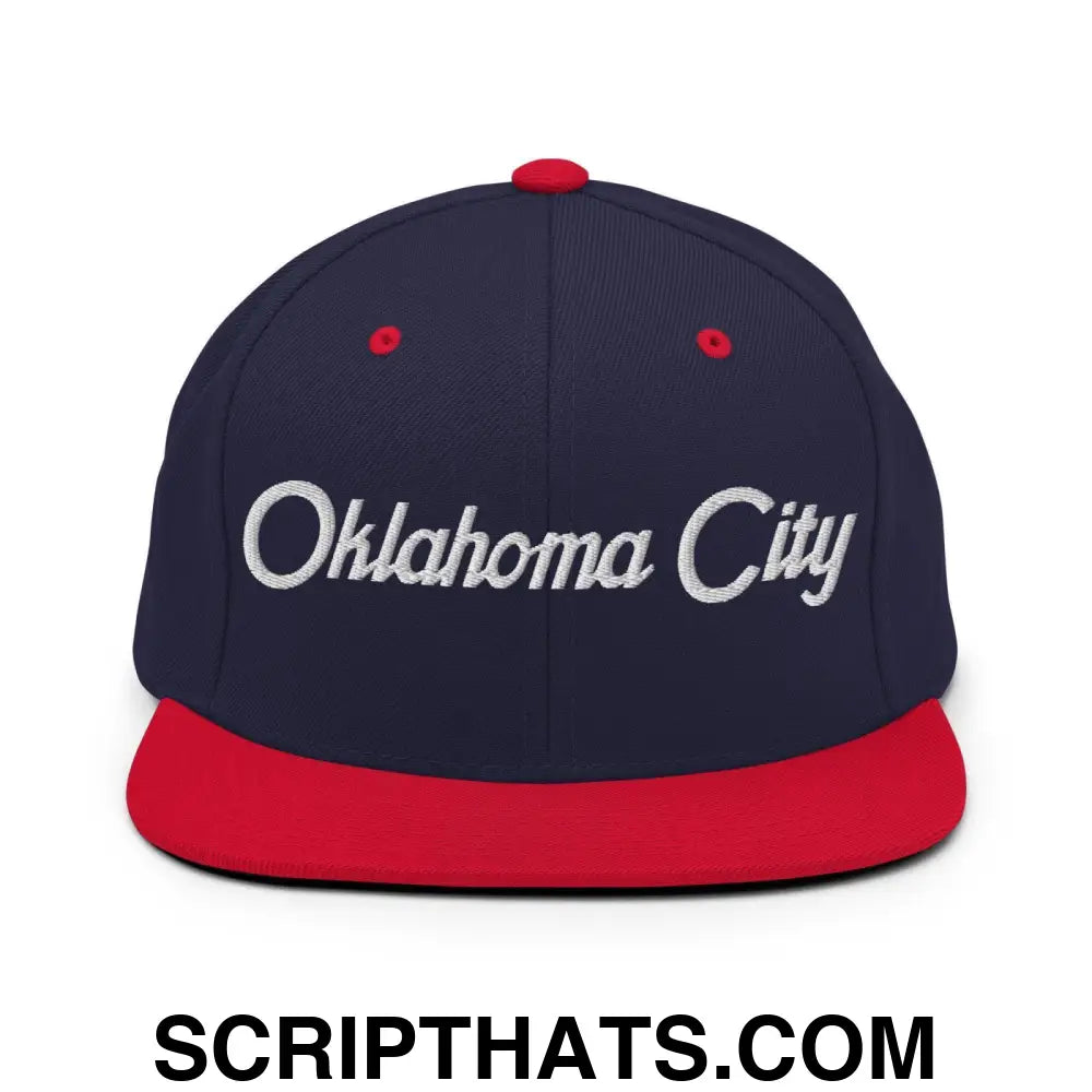 Oklahoma City Script Snapback Hat Navy Red