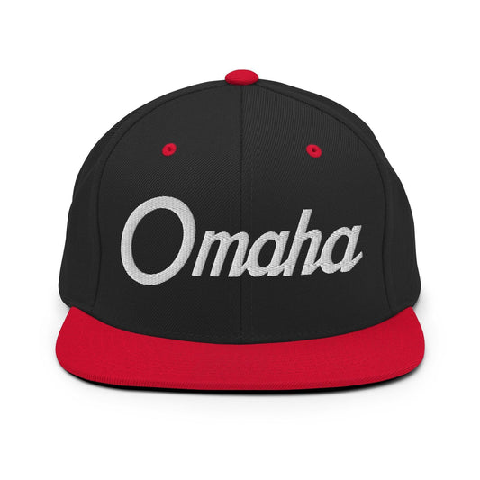 Omaha Script Snapback Hat Black Red