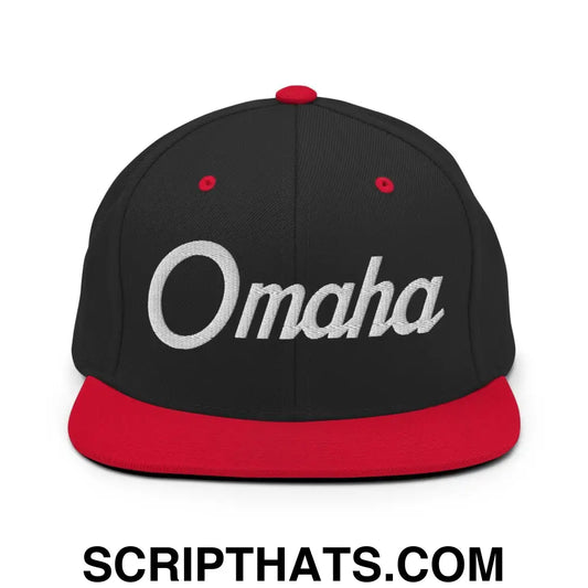 Omaha Script Snapback Hat Black Red