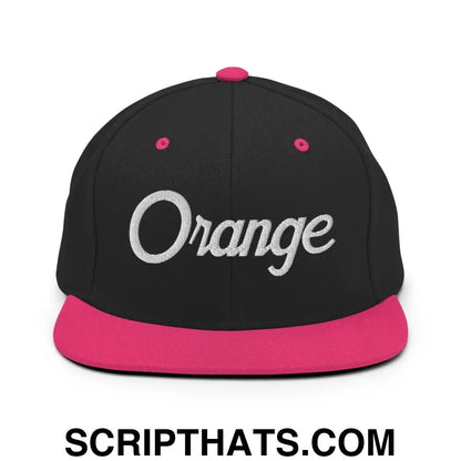 Orange Script Snapback Hat Black Neon Pink