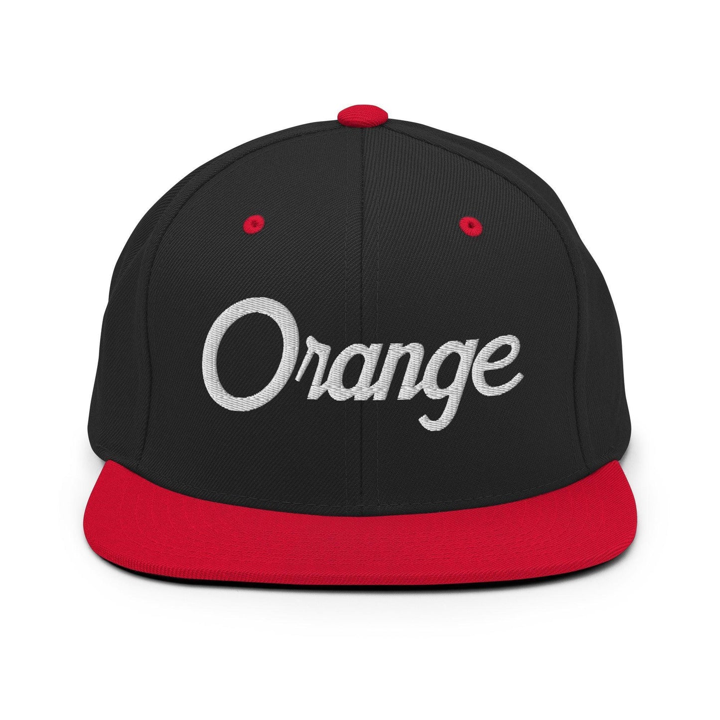 Orange Script Snapback Hat Black Red