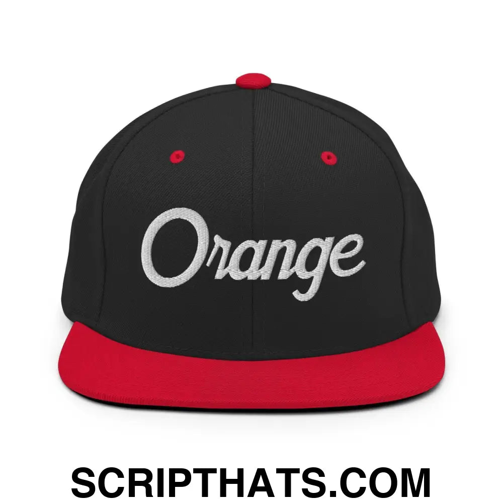 Orange Script Snapback Hat Black Red