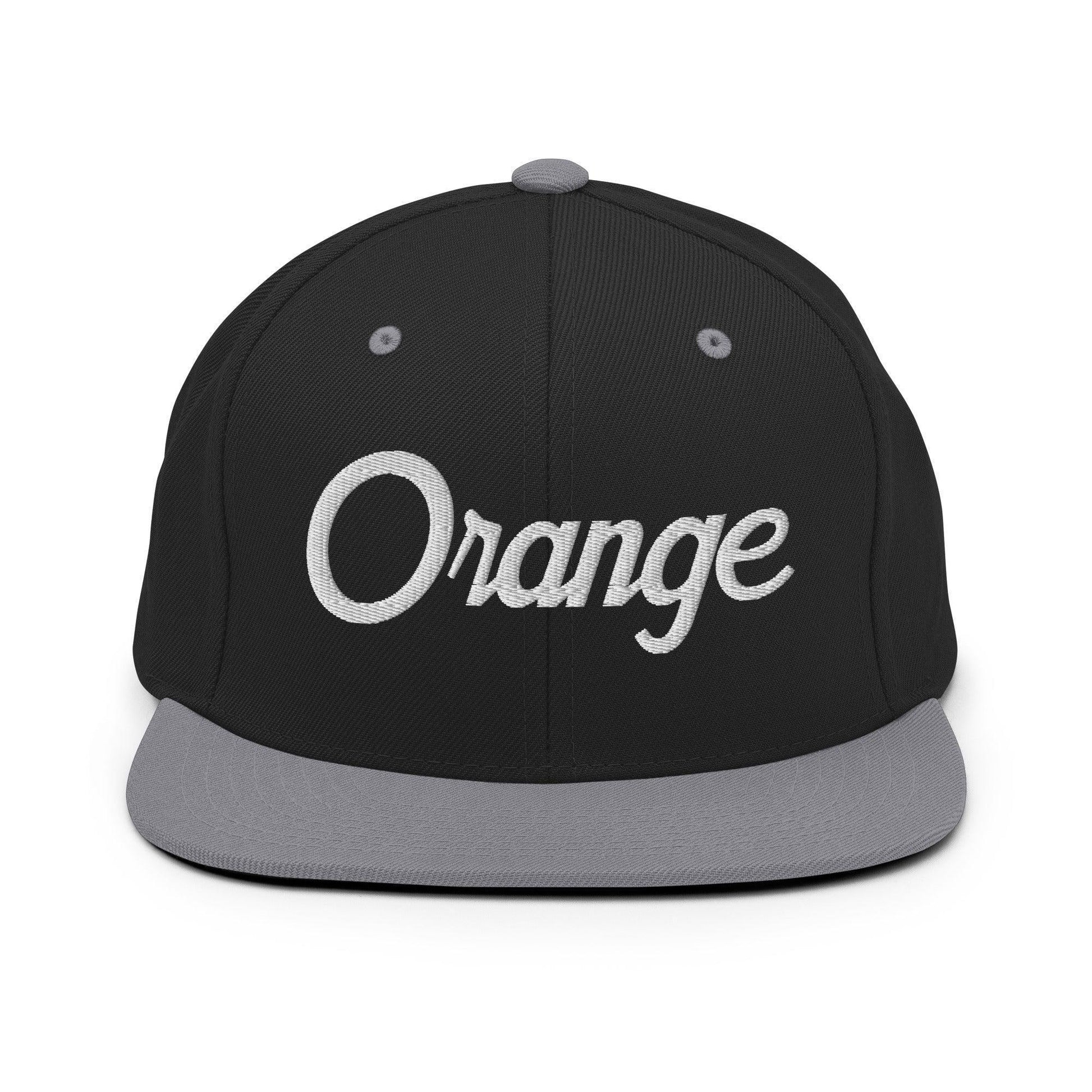 Orange Script Snapback Hat Black Silver