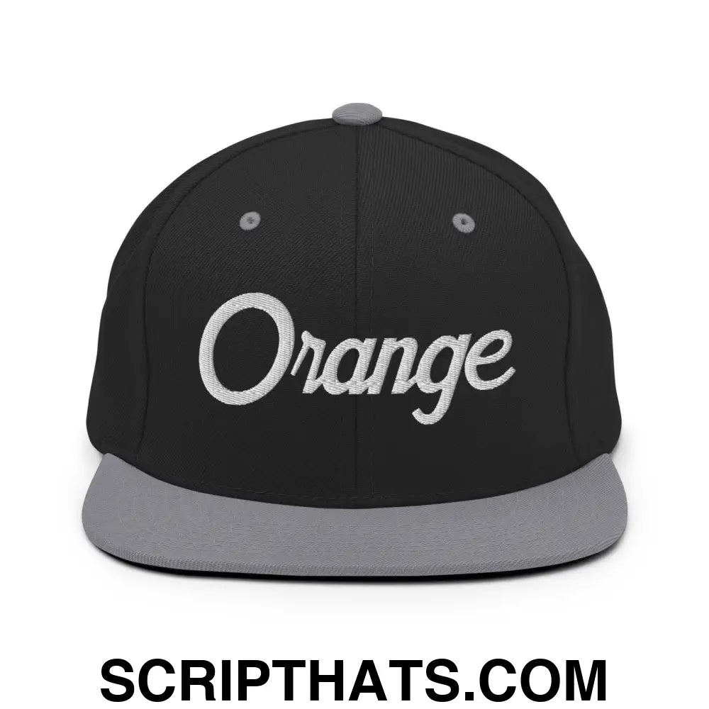 Orange Script Snapback Hat Black Silver