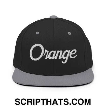 Orange Script Snapback Hat Black Silver