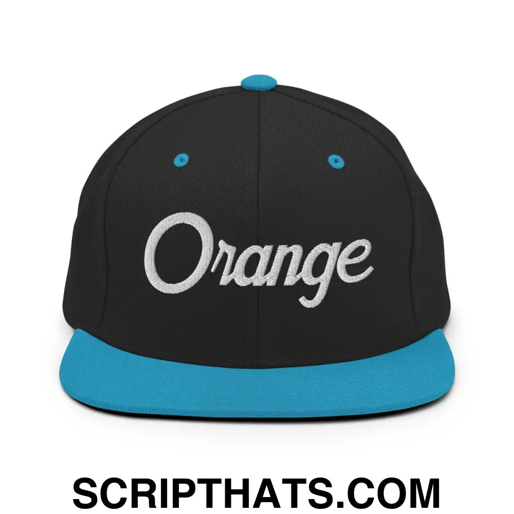 Orange Script Snapback Hat Black Teal