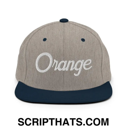 Orange Script Snapback Hat Heather Grey Navy