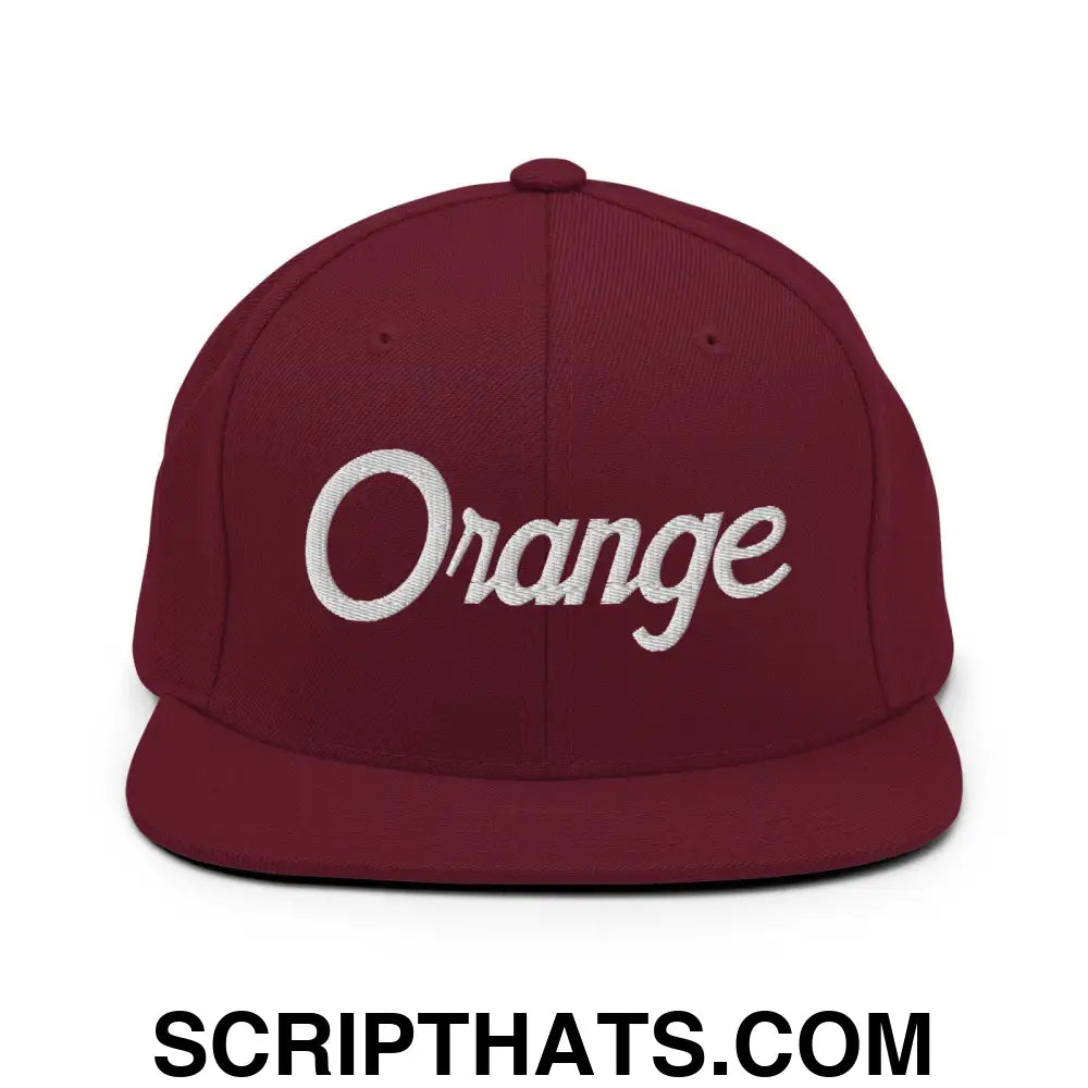 Orange Script Snapback Hat Maroon