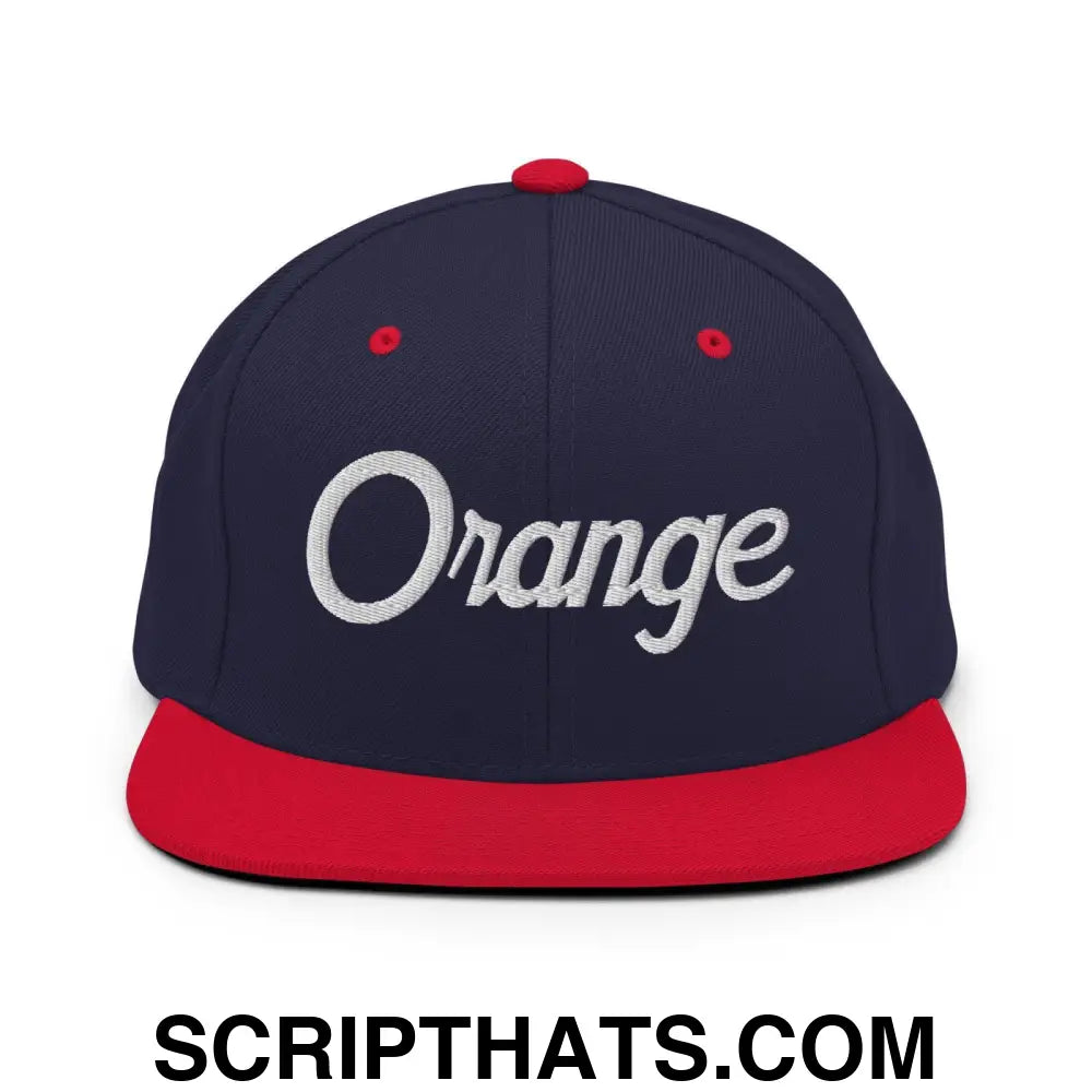 Orange Script Snapback Hat Navy Red