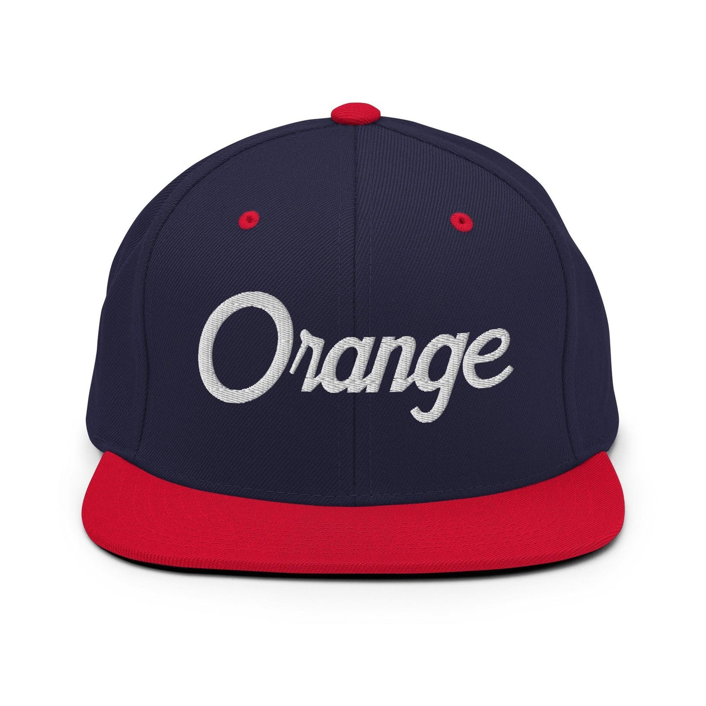 Orange Script Snapback Hat Navy Red