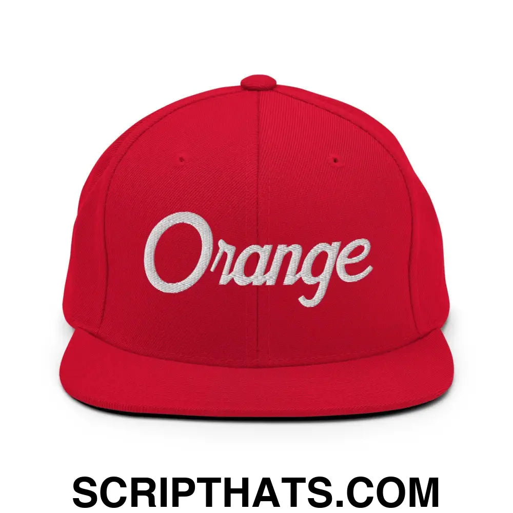 Orange Script Snapback Hat Red