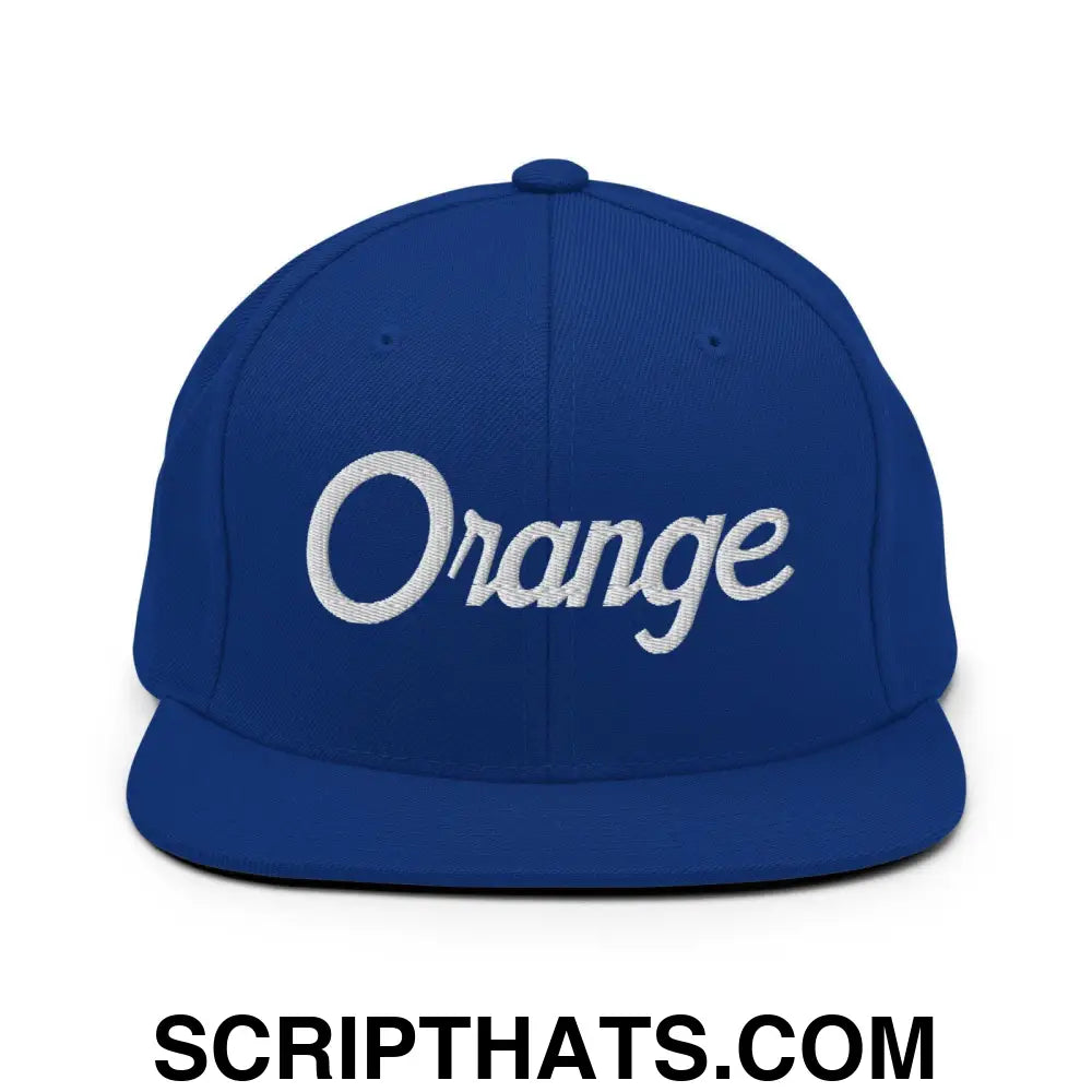 Orange Script Snapback Hat Royal Blue